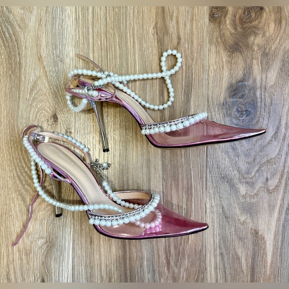 Mach & Mach Pearl Chain PVC Pointed Toe Heels Pink US 9.5 - Picture 10 of 11